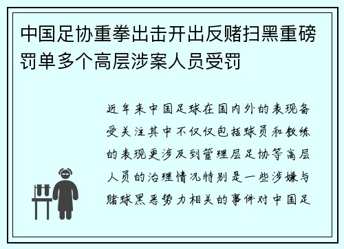 中国足协重拳出击开出反赌扫黑重磅罚单多个高层涉案人员受罚 中国足协重拳出击开出反赌扫黑重磅罚单多个高层涉案人员受罚